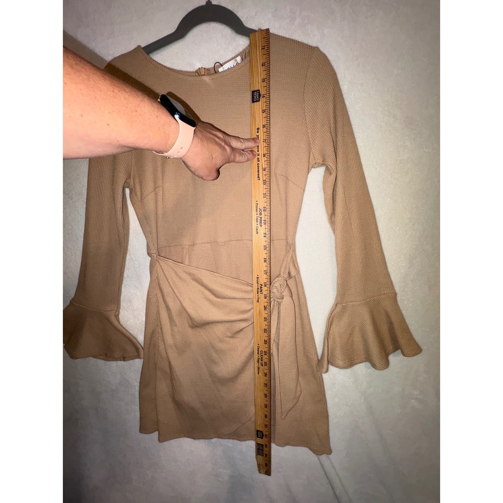 Hello Molly You for Me Beige Waffle Knit Wrap Mini Dress Bell Sleeve US 6/M NEW - Picture 6 of 12
